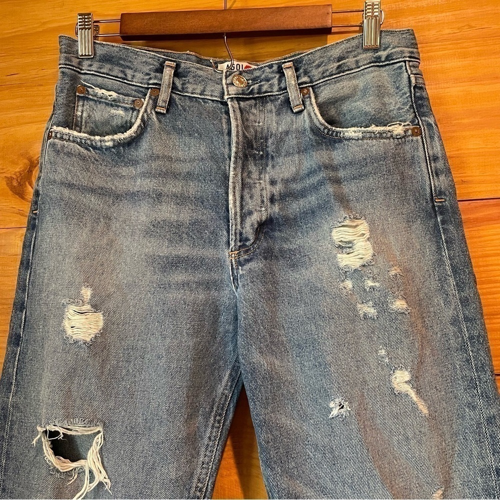 Agolde Jamie High Rise Classic Distressed Jeans in Isolation 27 - Picture 6 of 13